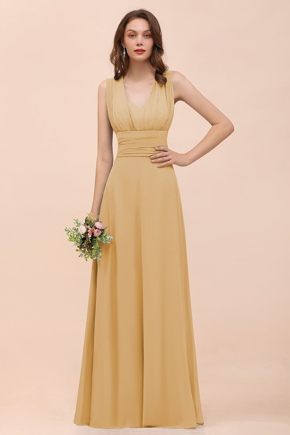 New Arrival Dusty Blue Ruched Long Convertible Bridesmaid Dresses-27dress