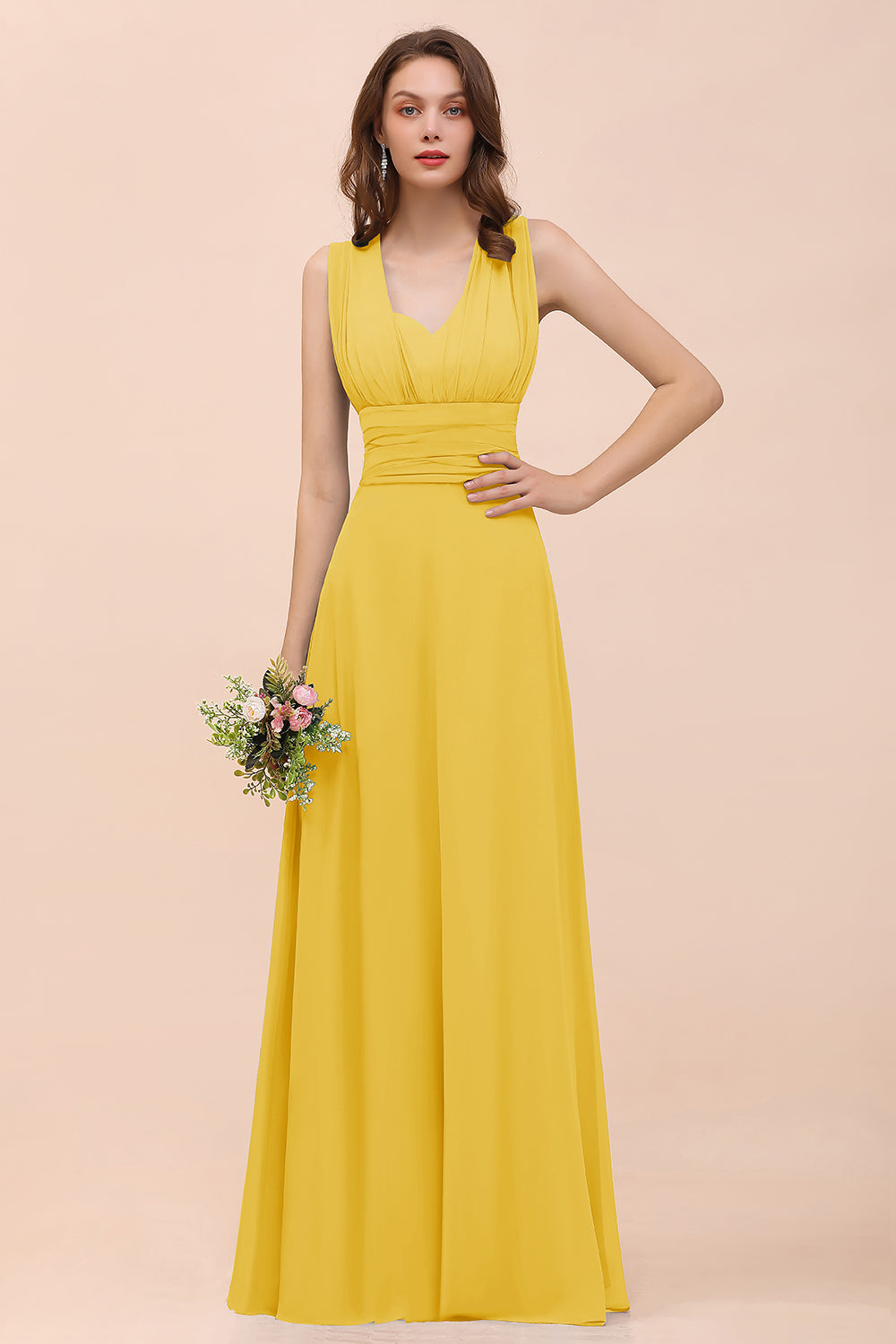 New Arrival Dusty Blue Ruched Long Convertible Bridesmaid Dresses-27dress