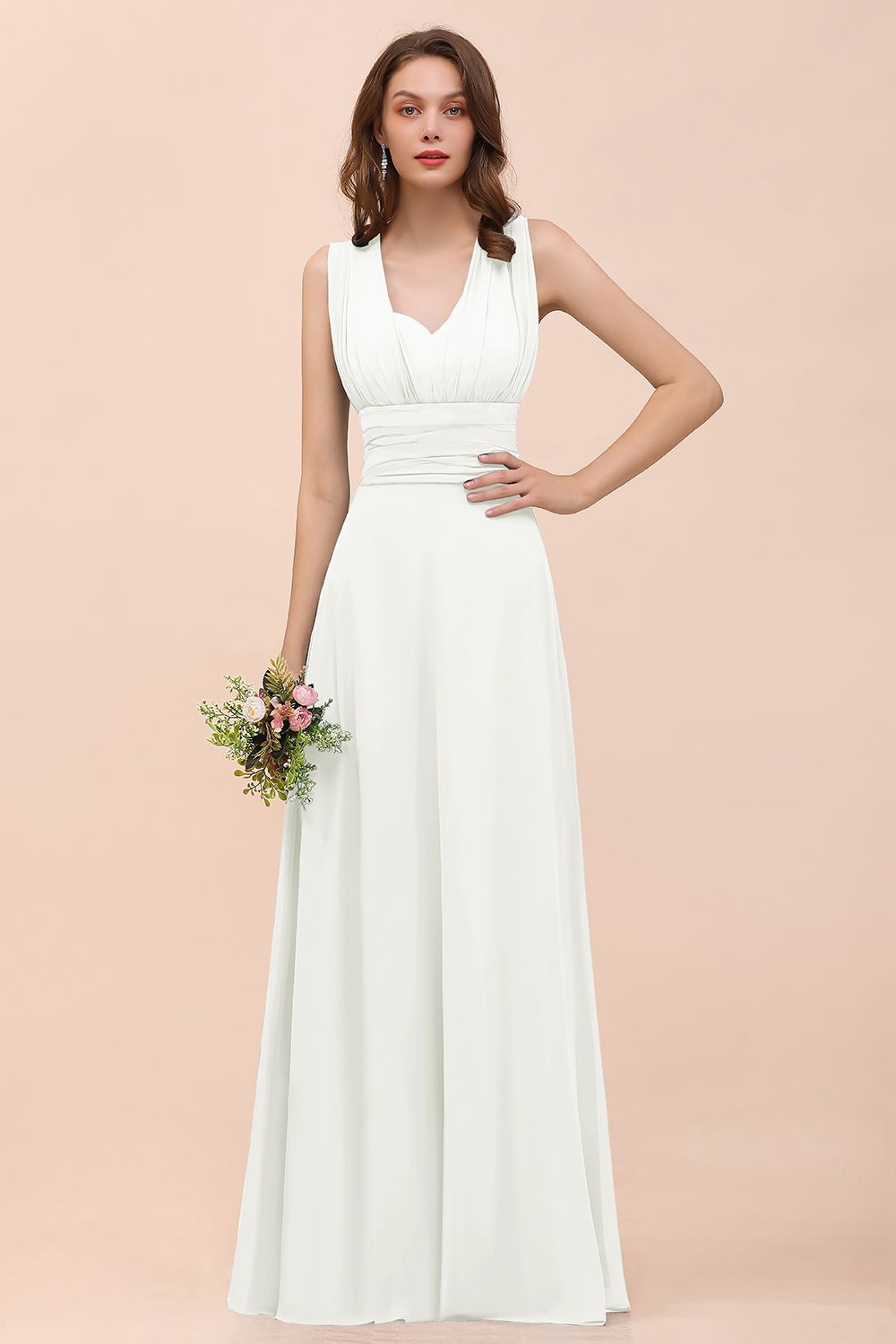 New Arrival Dusty Blue Ruched Long Convertible Bridesmaid Dresses-27dress