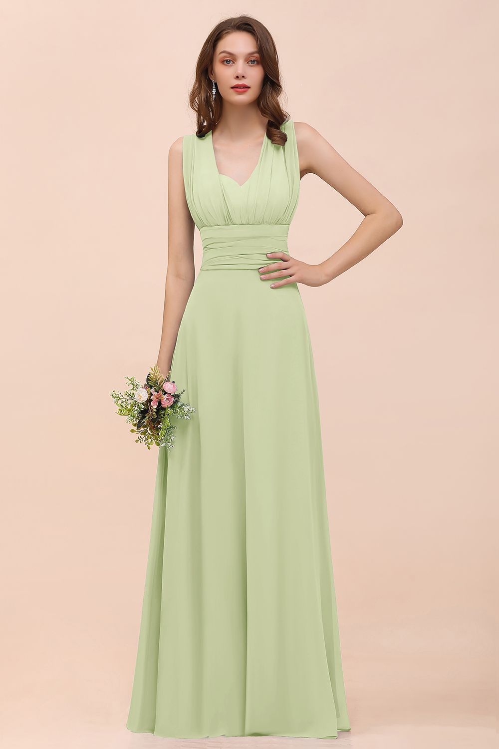 New Arrival Dusty Blue Ruched Long Convertible Bridesmaid Dresses-27dress