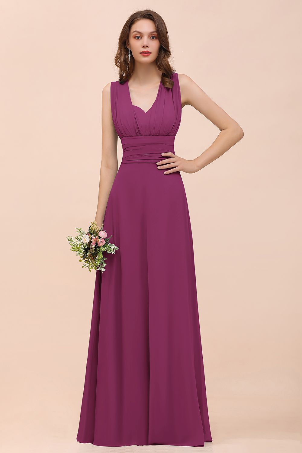 New Arrival Dusty Blue Ruched Long Convertible Bridesmaid Dresses-27dress