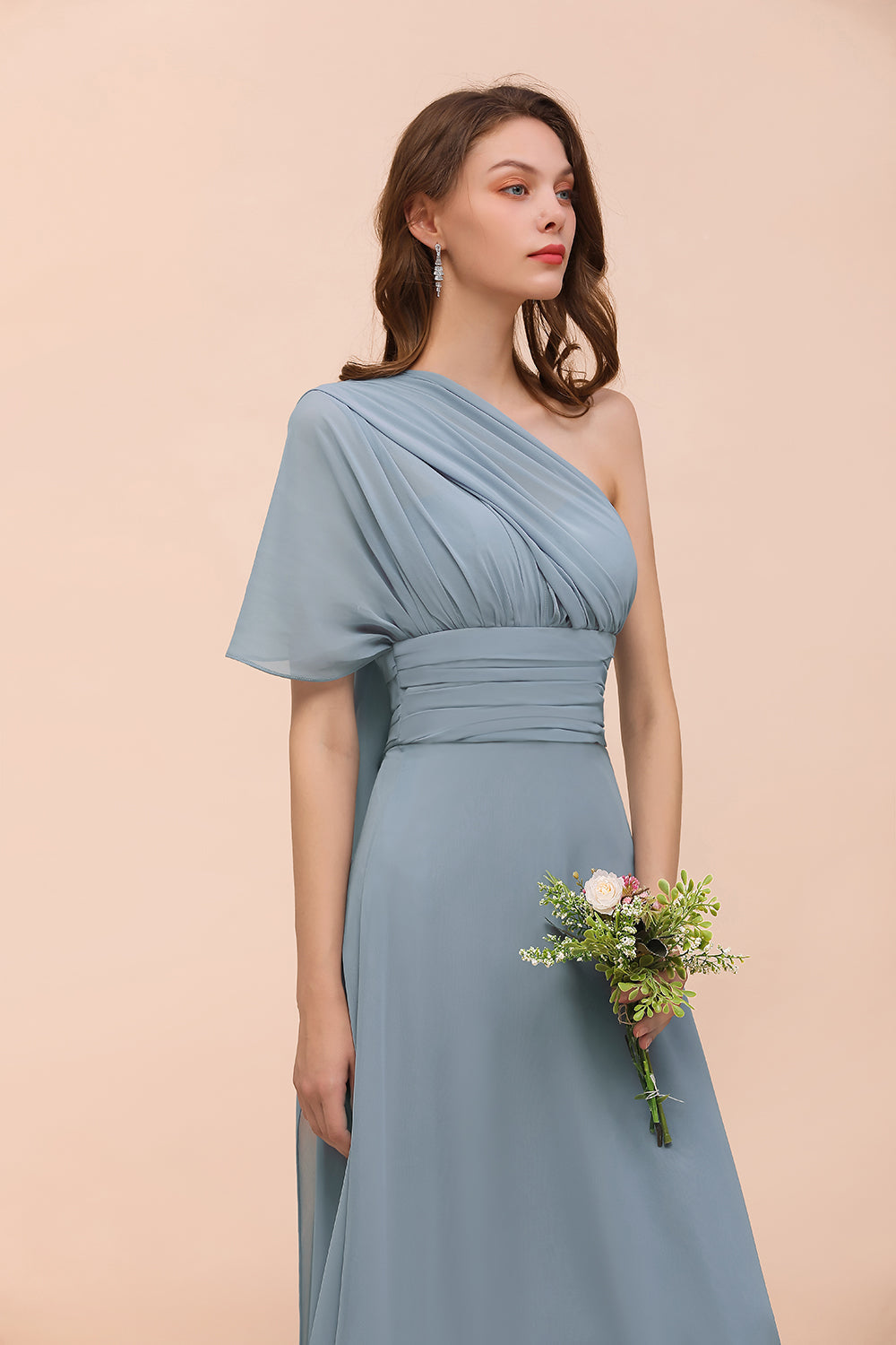 New Arrival Dusty Blue Ruched Long Convertible Bridesmaid Dresses-27dress