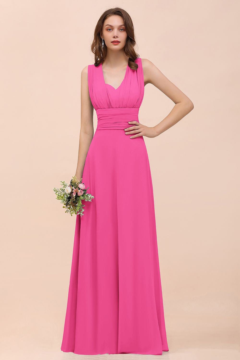 New Arrival Dusty Blue Ruched Long Convertible Bridesmaid Dresses-27dress