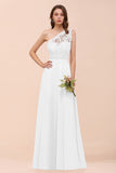 New Arrival Dusty Rose One Shoulder Lace Long Bridesmaid Dress-27dress