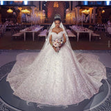 Of-the-Shoulder Wedding Dress Ball Gown With Lace Appliques-27dress