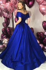 Off Shoulder Royal Blue Long Ball Gown