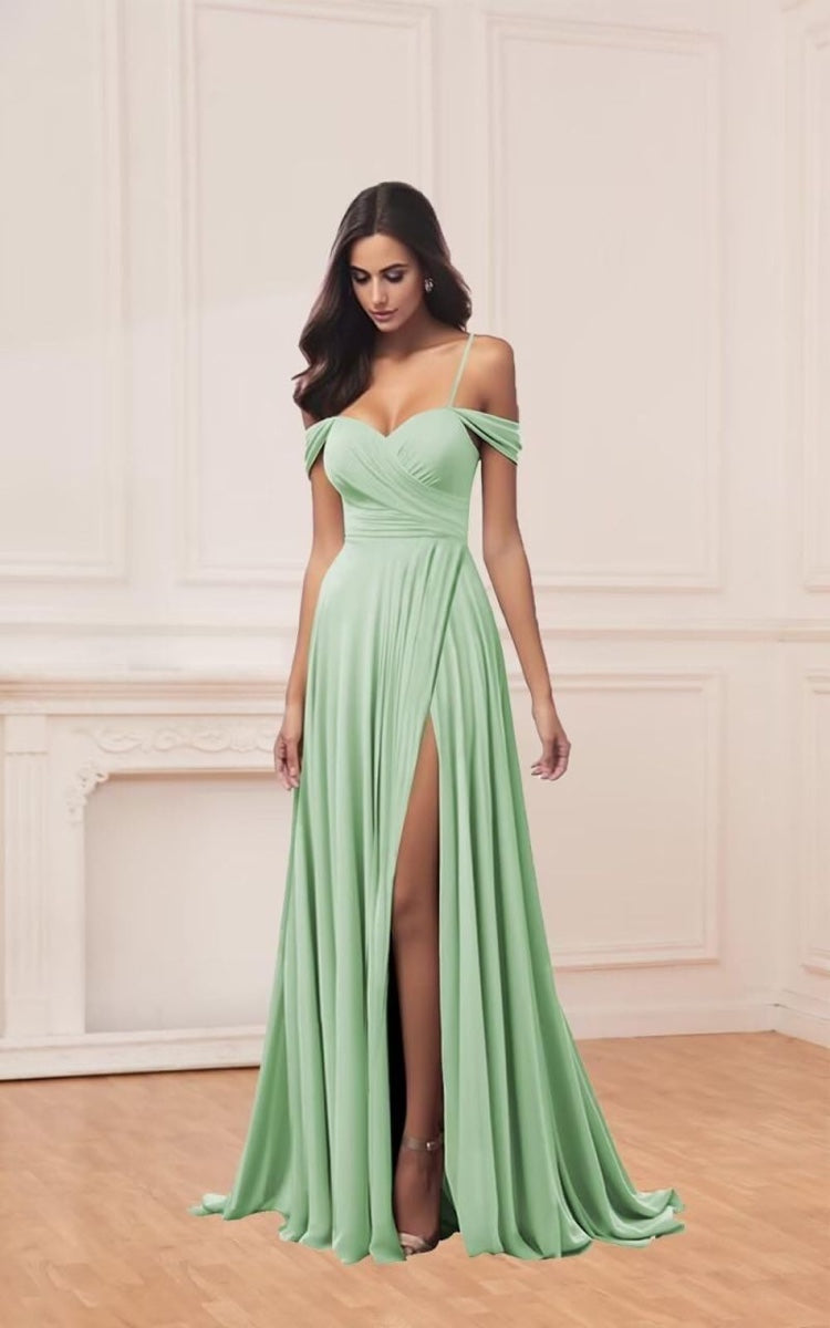 Off-the-Shoulder A-Line Long Prom Dress with High Slit-27dress