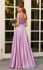 Off-the-Shoulder A-Line Long Prom Dress with High Slit-27dress