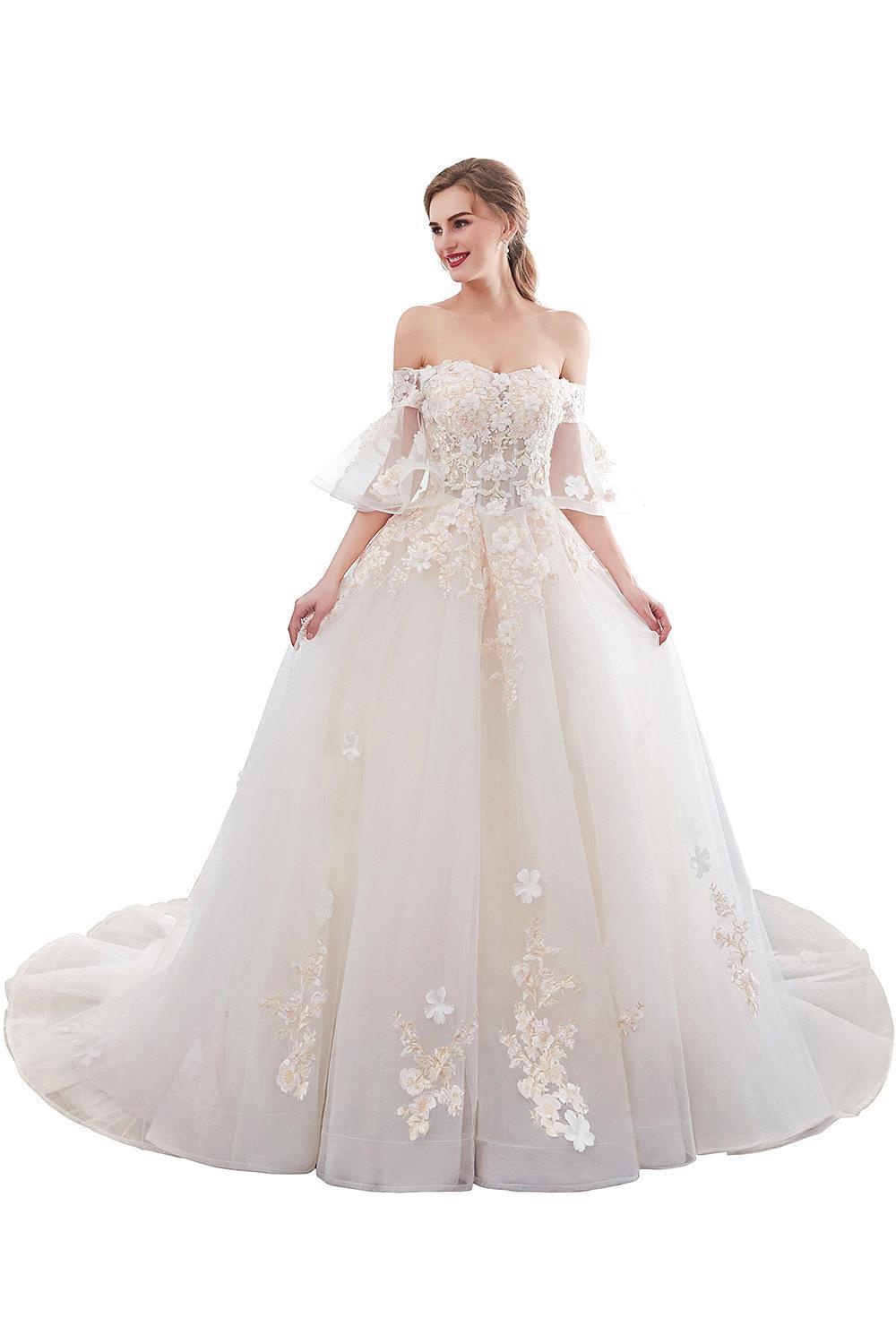 Off-the-shoulder Appliques Ball Gown Wedding Dress Online-27dress