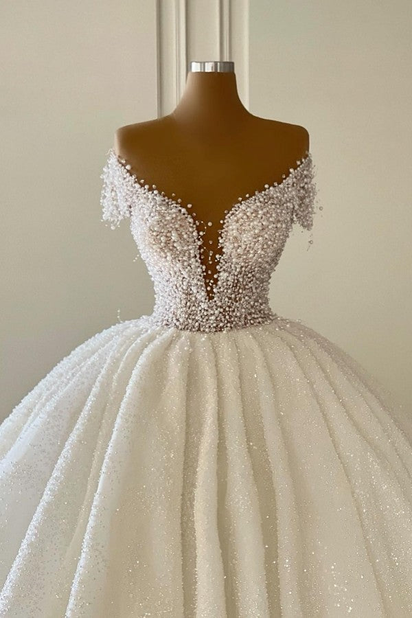 Off-the-Shoulder Ball Gown Wedding Dress Sequins Long-27dress