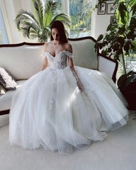 Off-the-Shoulder Ball Gown Wedding Dress With Appliques Sequins-27dress