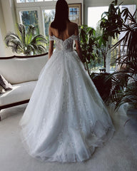 Off-the-Shoulder Ball Gown Wedding Dress With Appliques Sequins-27dress