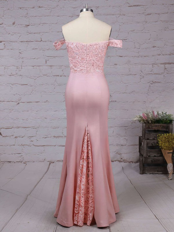 Off-the-shoulder Lace Stretch Crepe Prom Dress with Sashes and Ribbons