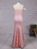 Off-the-shoulder Lace Stretch Crepe Prom Dress with Sashes and Ribbons