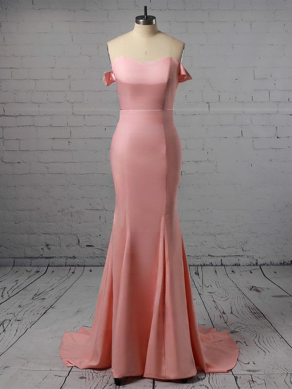 Off-the-Shoulder Prom Dress with Trumpet/Mermaid Sweep Train and Stretch Crepe Sashes/Ribbons