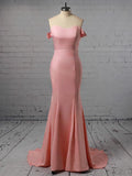 Off-the-Shoulder Prom Dress with Trumpet/Mermaid Sweep Train and Stretch Crepe Sashes/Ribbons