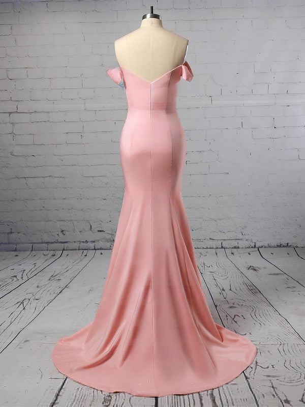 Off-the-Shoulder Prom Dress with Trumpet/Mermaid Sweep Train and Stretch Crepe Sashes/Ribbons