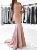 Off-the-Shoulder Prom Dress with Trumpet/Mermaid Sweep Train and Stretch Crepe Sashes/Ribbons