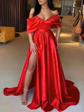 Off-the-shoulder Satin Ruffles Prom Dresses ¨C Ball Gown/Princess Sweep Train