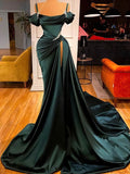 Off-the-Shoulder Satin Sweep Train Prom Dress with Split Front Sheath/Column