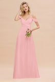 Off-the-Shoulder Sweetheart Ruched Long Bridesmaid Dress Online-27dress