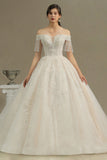 Off-the-Shoulder Tassels Ball Gown Wedding Dress With Beads-27dress