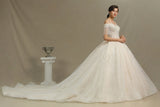 Off-the-Shoulder Tassels Ball Gown Wedding Dress With Beads-27dress