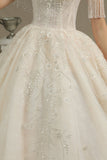 Off-the-Shoulder Tassels Ball Gown Wedding Dress With Beads-27dress