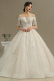 Off-the-Shoulder Tassels Ball Gown Wedding Dress With Beads-27dress