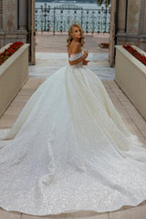 Off-the-Shoulder Wedding Dress Ball Gown With Lace Sequins-27dress