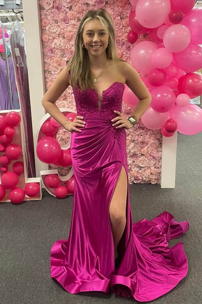 One Shoulder Fuchsia Ruched Long Prom Dress with 3D Flowers