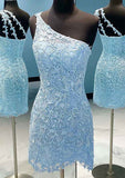 One-Shoulder Lace Homecoming Dress with Beading for Sheath/Column Look - 27Dress