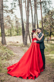 One Shoulder Red Wedding Dress Princess Long Wedding Reception Dress-27dress