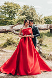 One Shoulder Red Wedding Dress Princess Long Wedding Reception Dress-27dress