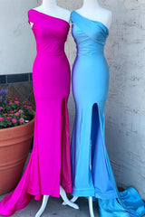 One Shoulder Side Slit Mermaid Long Prom Dress