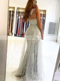 One Shoulder Tulle Prom Dress with Sheath/Column Sweep Train & Beading