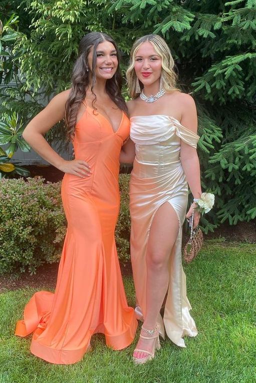 Orange Satin Mermaid Prom Dress with Lace-up