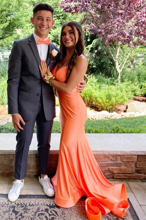 Orange Satin Mermaid Prom Dress with Lace-up