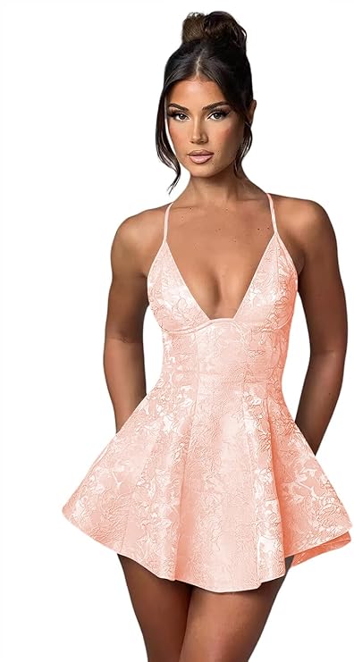 Short A-line Halter Satin Ruffle Jacquard Backless Homecoming Dress