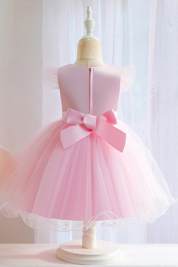 Pink Short Ball Gown Floral Appliques Tulle Flower Girl Dresses-27dress