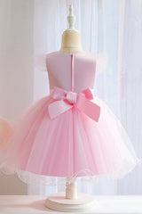 Pink Short Ball Gown Floral Appliques Tulle Flower Girl Dresses-27dress