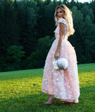 Pink Short Flowers Jewel A-Line Tea-length Prom Dresses-27Dress