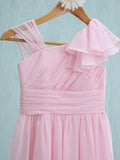 Pink Short Sheath Straps Flower Girl Dresses Chiffon Junior Bridesmaid Dress-27dress