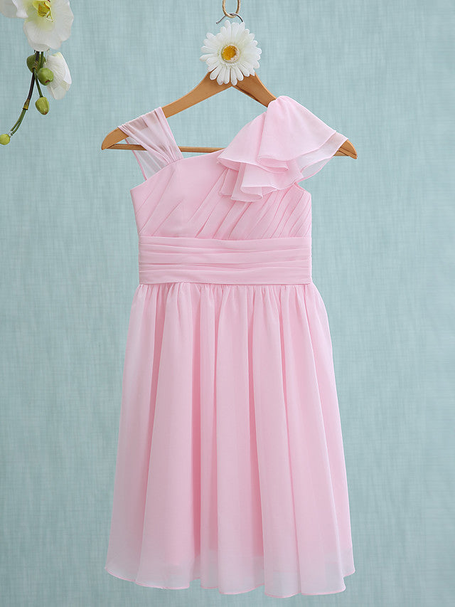 Pink Short Sheath Straps Flower Girl Dresses Chiffon Junior Bridesmaid Dress-27dress