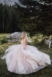 Pink Spaghetti-Straps Wedding Dress Tulle Backless Long-27dress