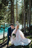 Pink Spaghetti-Straps Wedding Dress Tulle Backless Long-27dress