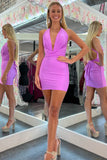 Plunging Neck Pink Pleated Sheath Sleeveless Homecoming Dress-27dress