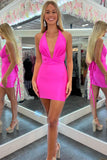 Plunging Neck Pink Pleated Sheath Sleeveless Homecoming Dress-27dress