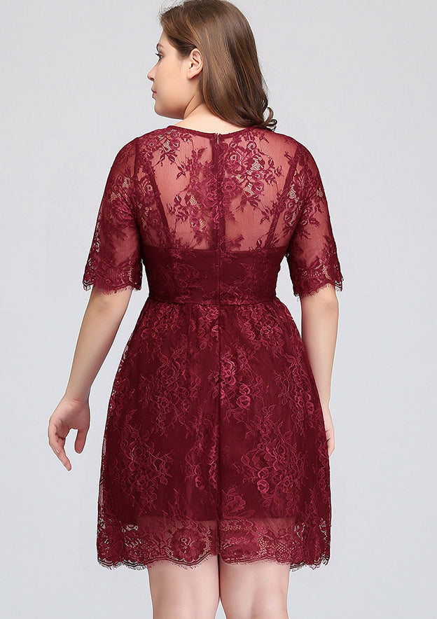 Plus size Jewel Burgundy Affordable Bridesmaid Dresses with Short Sleeves