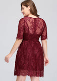 Plus size Jewel Burgundy Affordable Bridesmaid Dresses with Short Sleeves